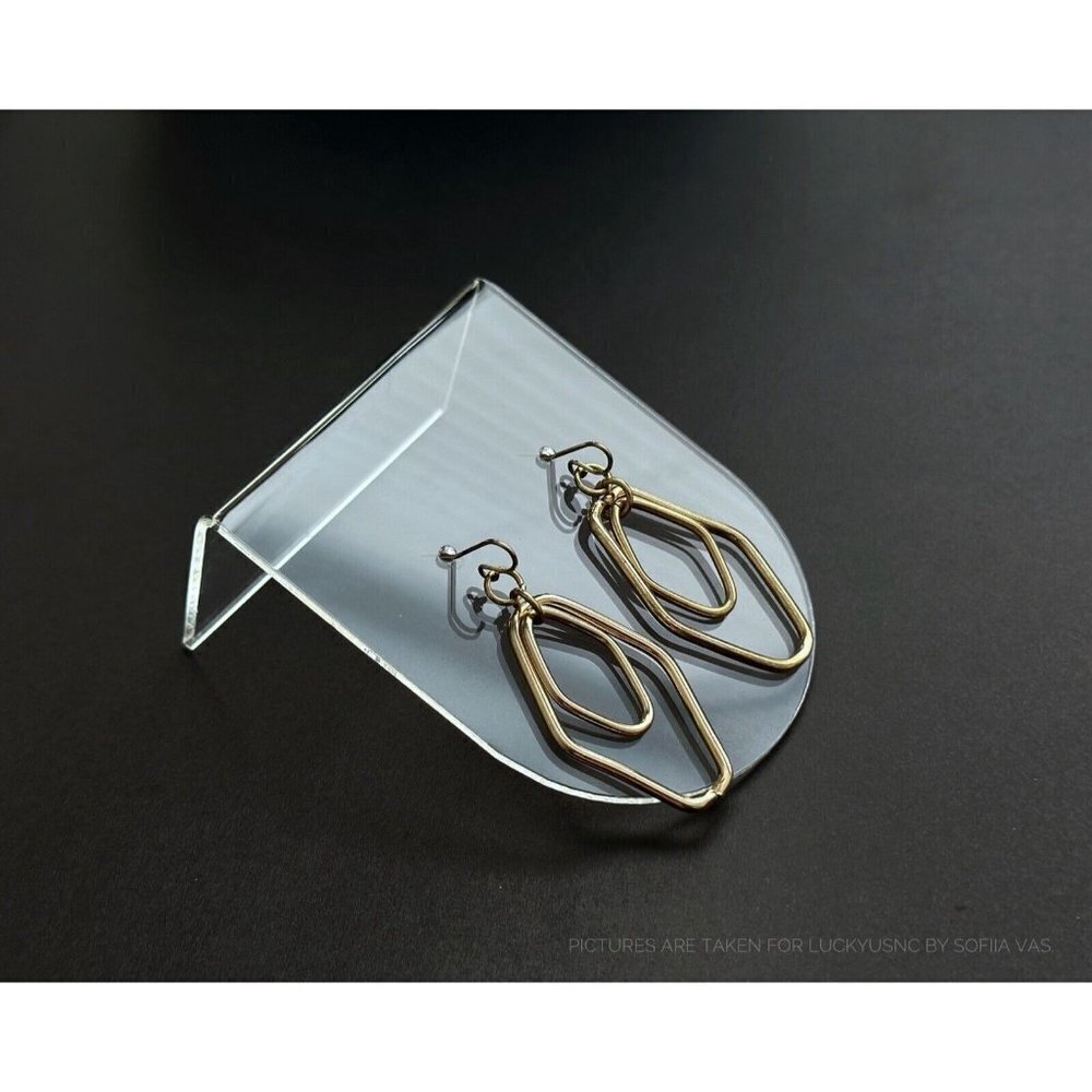 Fashion Jewelry set Bib geometric gold tone necklace 16” & drop dangle earrings - Picture 6 of 7